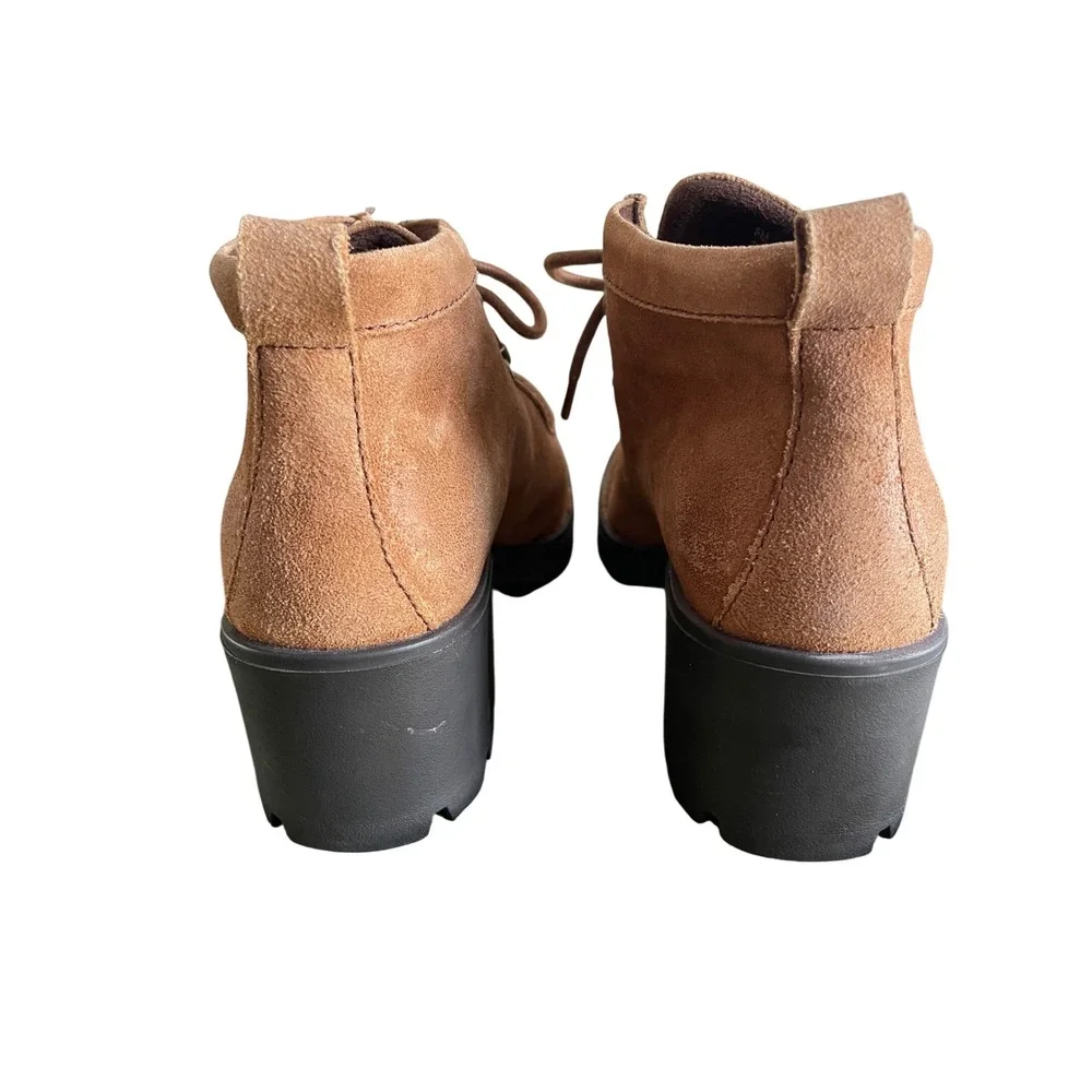 Born Suede Leather Moc Toe Ankle Boots Tan Brown Lug Sole  Womens‎ 8M